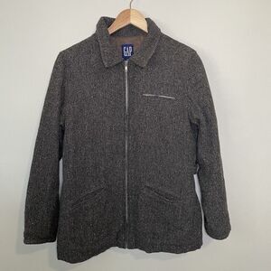 Vintage 90s GAP Wool Silk Mohair Jacket Blue Tag Full Zip Womens M Brown Tweed